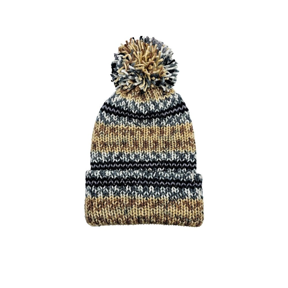 Earthy Essentials Beanie with Pom – Double-Layered -Natural Neutral Color Winter